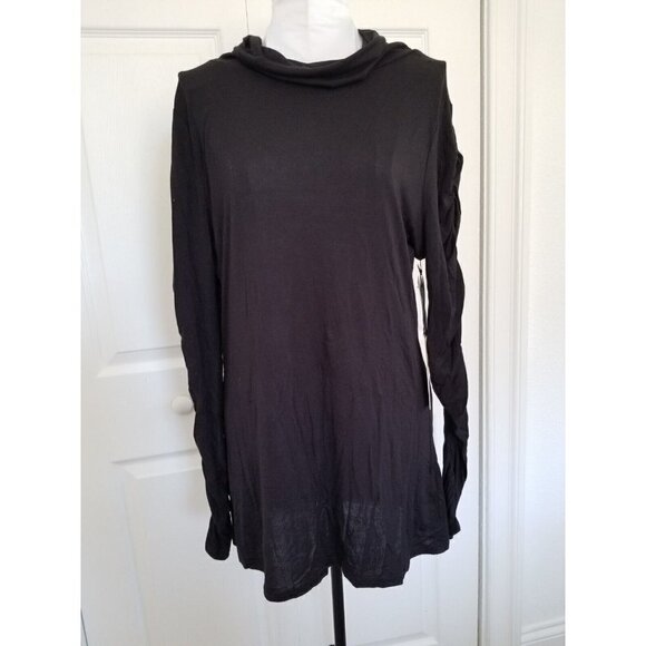 Halogen Womens Black Cowl Neck Long Ruched Sleeves Jersey Tunic Top Size (L) - Picture 1 of 8